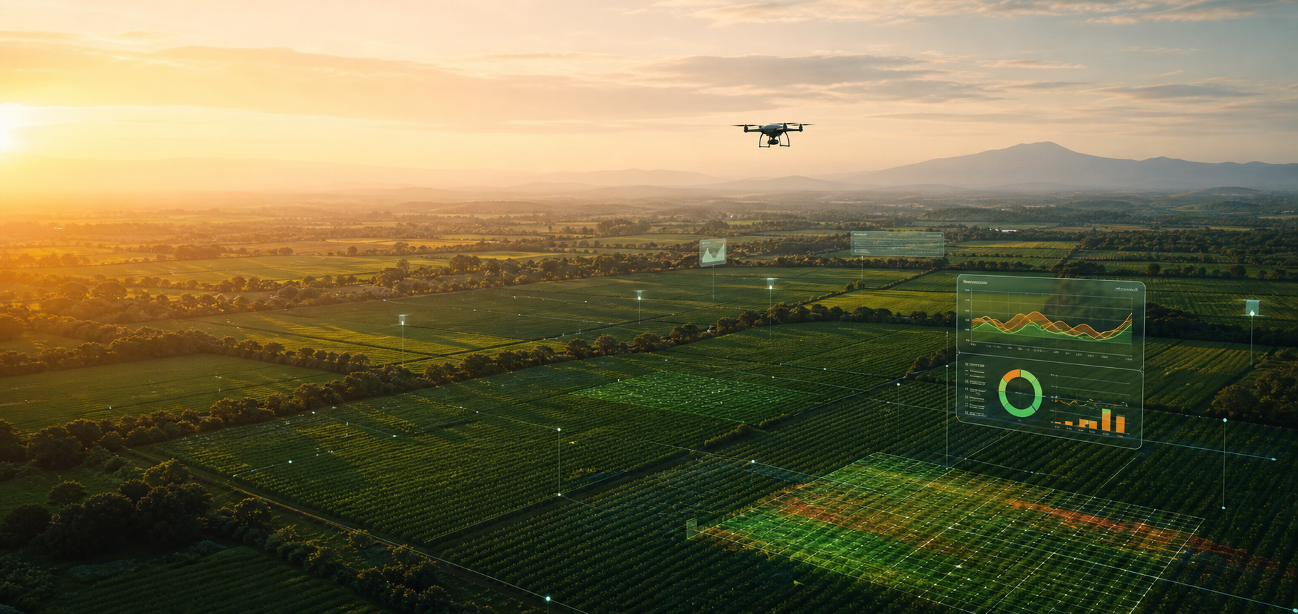 Drone view of technology-enabled farmland